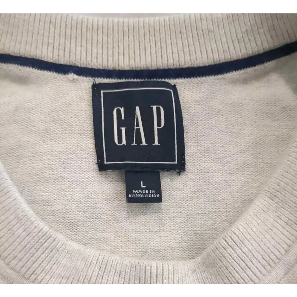 Gap Long Sleeve Heathered Gray Striped Sweater Size Large Long Sleeve Men
